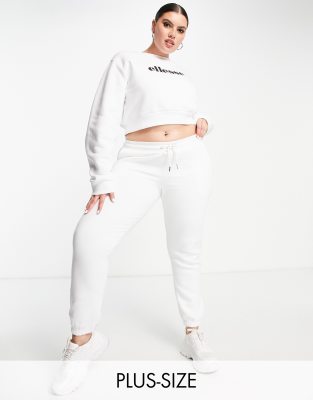 white sweatshirt and sweatpants set