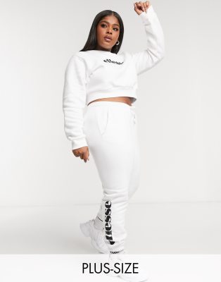 white sweatshirt and sweatpants set