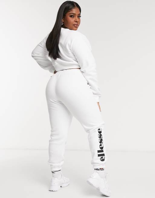 ellesse plus cropped sweatshirt & sweatpants set in white