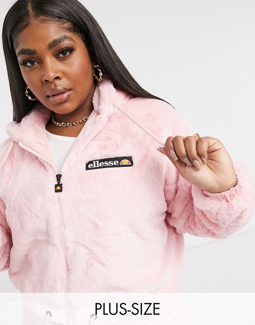 ellesse plus faux fur cropped hoodie in pink exclusive
