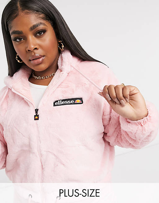 ellesse plus faux fur cropped hoodie in pink exclusive | ASOS