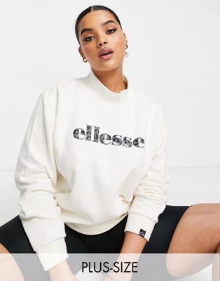 ellesse plus high neck sweat with leopard logo in white
