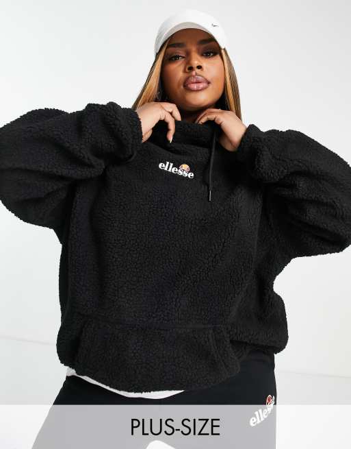 ellesse Plus – Kapuzenpullover aus Teddyfell in Schwarz mit Logo