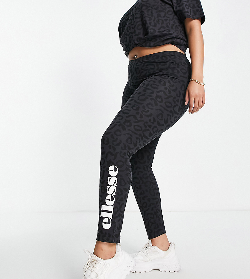 Ellesse plus leopard print leggings with logo in black