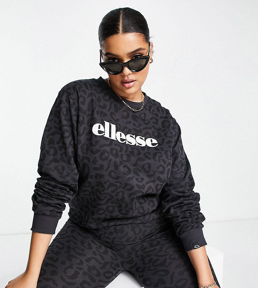 Ellesse plus leopard print sweatshirt with logo in black