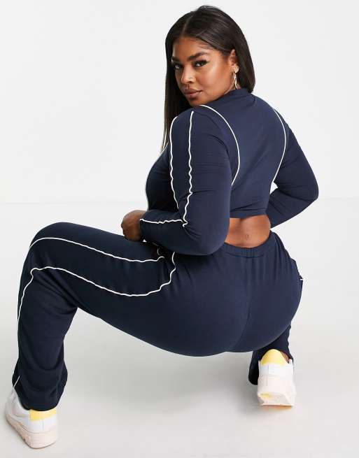 ellesse Plus long sleeve crop top with piping in navy, 2 of 4