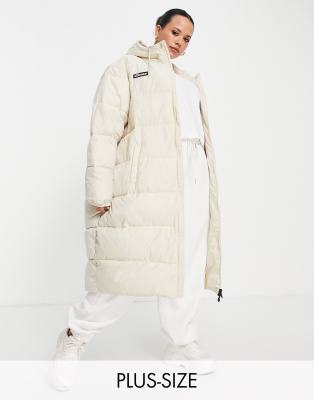 ellesse plus longline puffer jacket in ecru