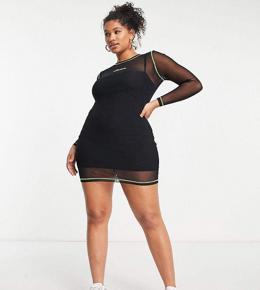 Plus-size dress by ellesse The scroll is over Crew neck Long sleeves Neon stitching Bodycon fit