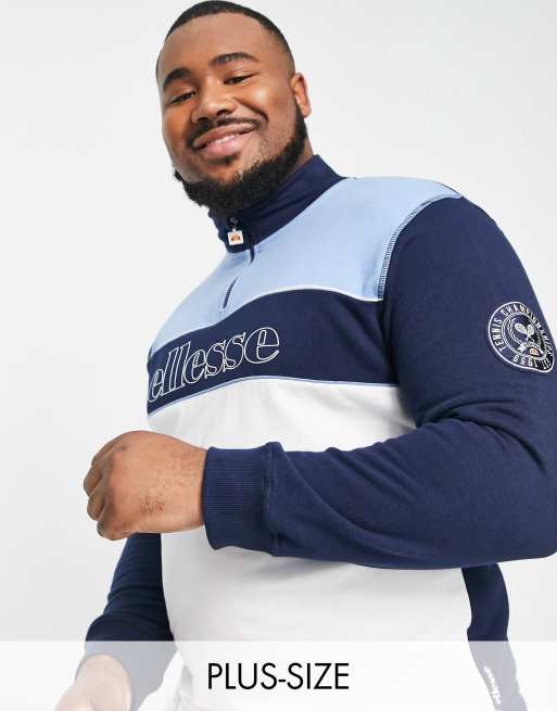 ellesse Plus - Sweater met halve rits en kleurvlakken in blauw