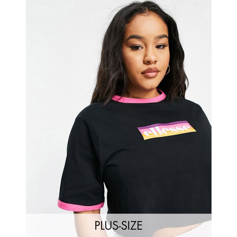 ellesse Plus – T-Shirt mit kurzer Schnitt in Schwarz mit Logo mit Farbverlauf