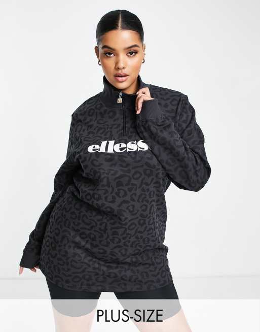 ellesse – Plusstorlek – Svart, leopardmönstrad klänning med logga