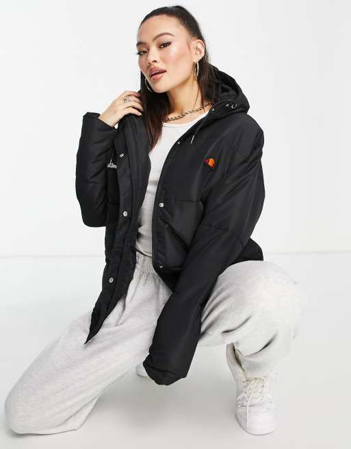 Ellesse padded jacket with hood best sale in black