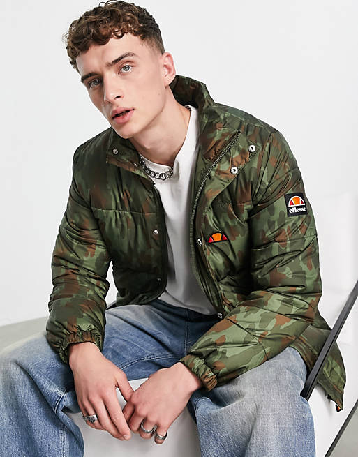 ellesse puffer jacket with branding in camo