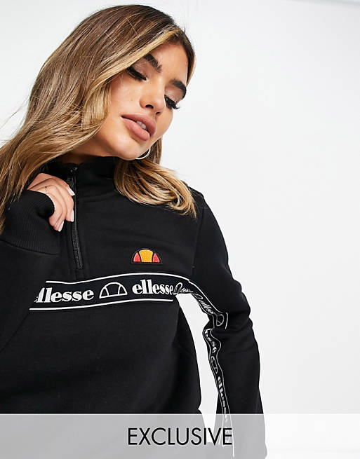 ellesse quarter zip sweatshirt with taping in black