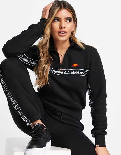 ellesse quarter zip sweatshirt with taping in black