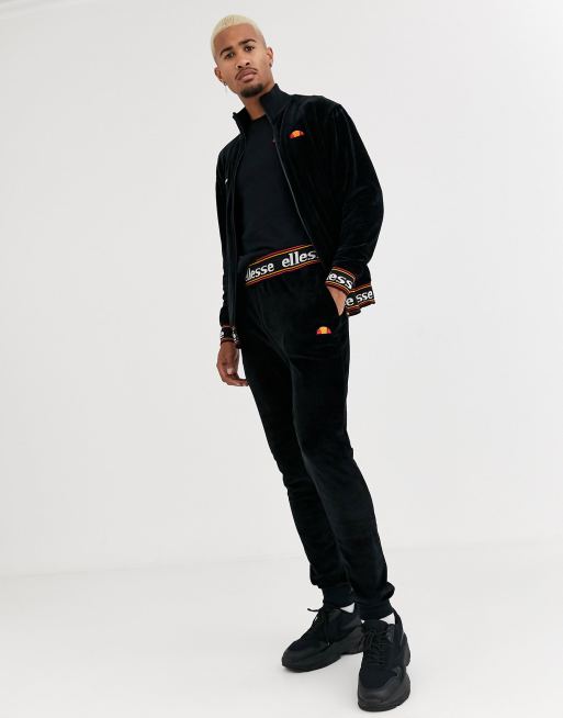 Mens Black Velour Tracksuit with Orange Piping, El Tigre