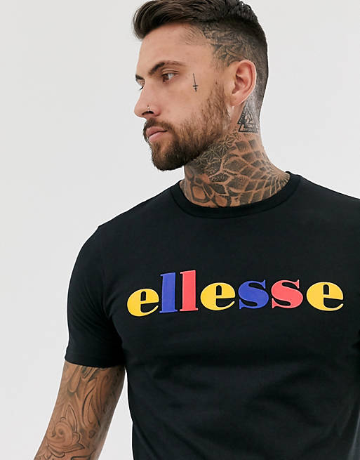 ellesse Reno t-shirt with multi logo in black | ASOS