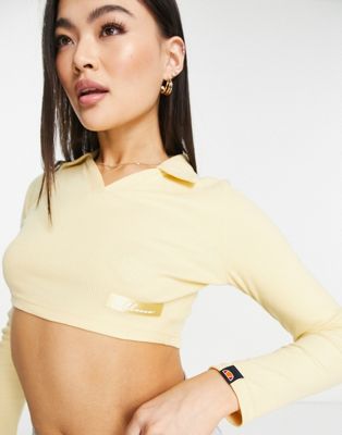 ellesse ribbed crop top with logo in yellow