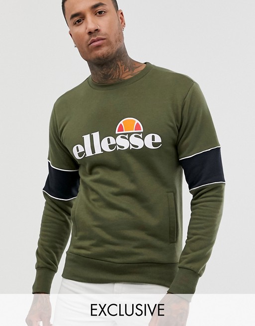 ellesse Rigano sweat with sleeve panels in green exclusive at ASOS
