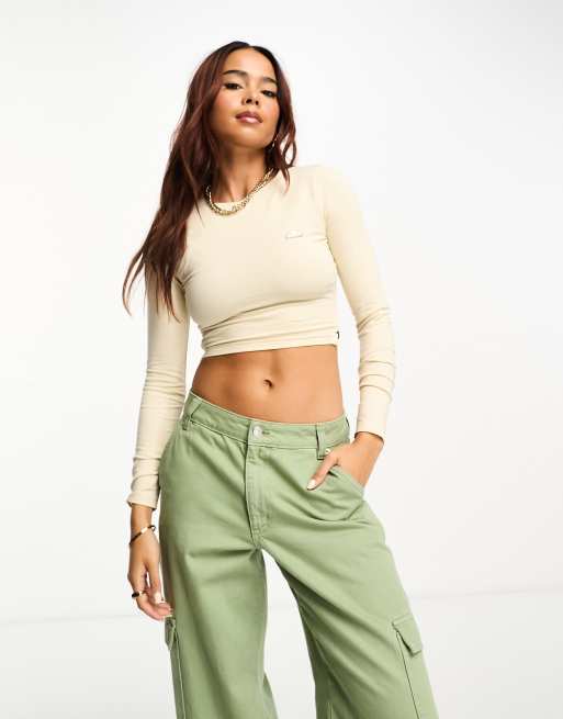 Ellesse Ruggerio long sleeve crop top in off white