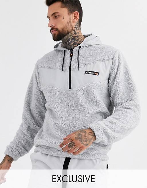 ellesse Salsin 1/4 zip fleece hoodie in grey exclusive at ASOS
