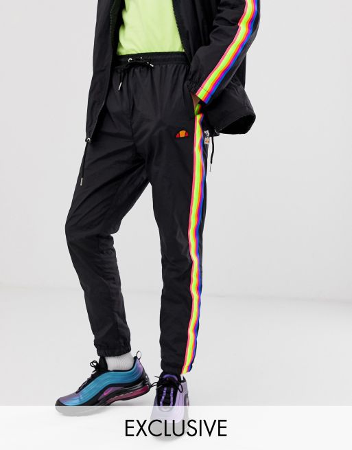 ellesse Festival tracksuit with rainbow taping in black exclusive