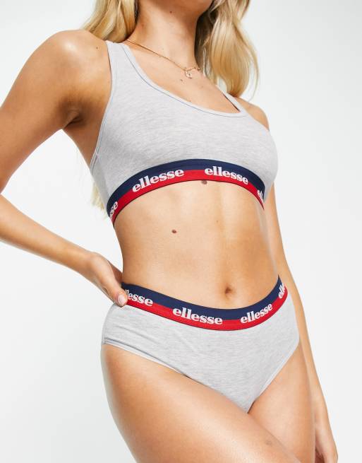 Ellesse scoop neck bralette and brief set with stripe banding in grey