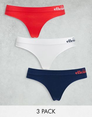 Ellesse seamfree 3 pack thongs in red/white/navy