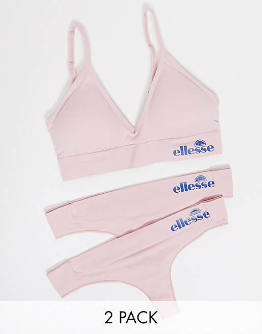 Ellesse seamfree bra and 2 pack thong set in pink