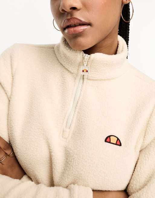 ellesse - Senatore - Cropped fleecetrui met korte rits in gebroken wit, 2 van 4