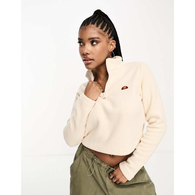 ellesse Senatore half zip cropped borg fleece in off white | ASOS