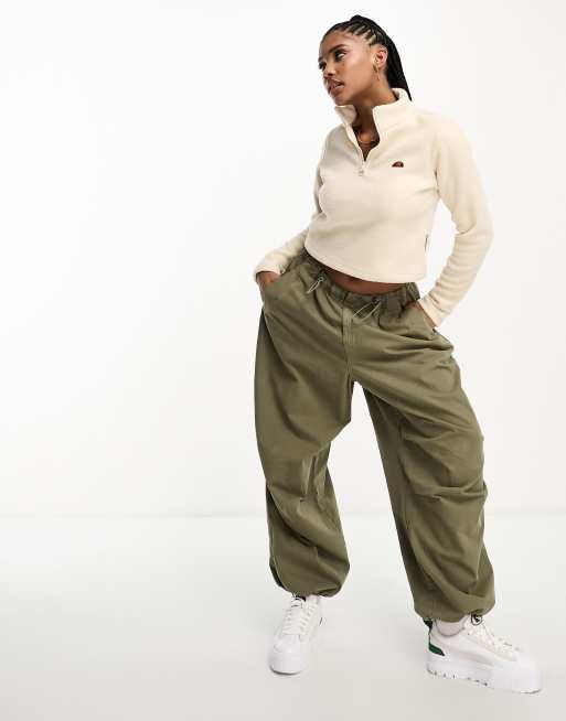 ellesse - Senatore - Offwhite cropped fleece i imiteret lammeskind med lynlås i halv længde, 4 af 4