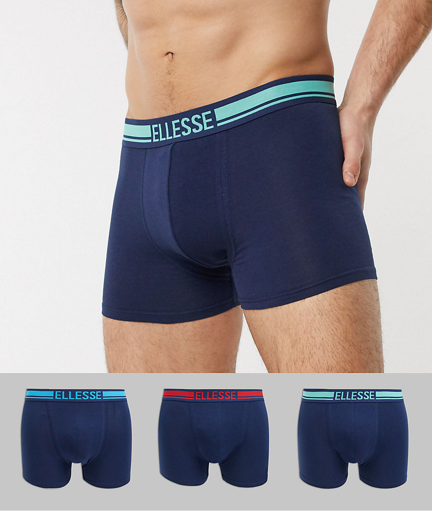 Ellesse - Set van 3 gestreepte boxershorts in marineblauw