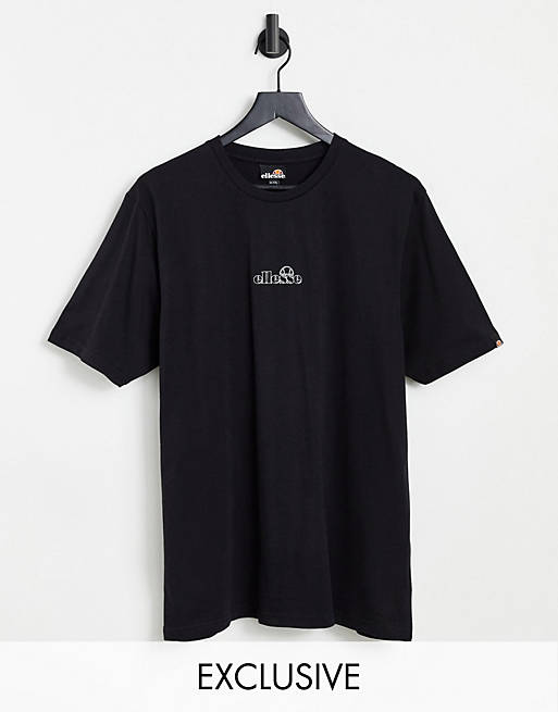 ellesse small central logo t-shirt in black with logo backprint exclusive to ASOS