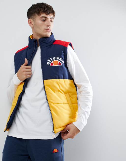 ellesse Sorbo padded block panel gilet in navy