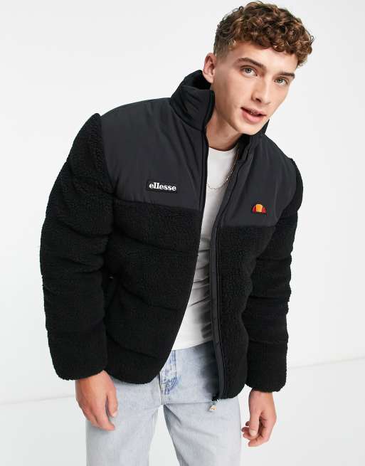 ellesse - Sort dynejakke i imiteret lammeskind med blokdesign