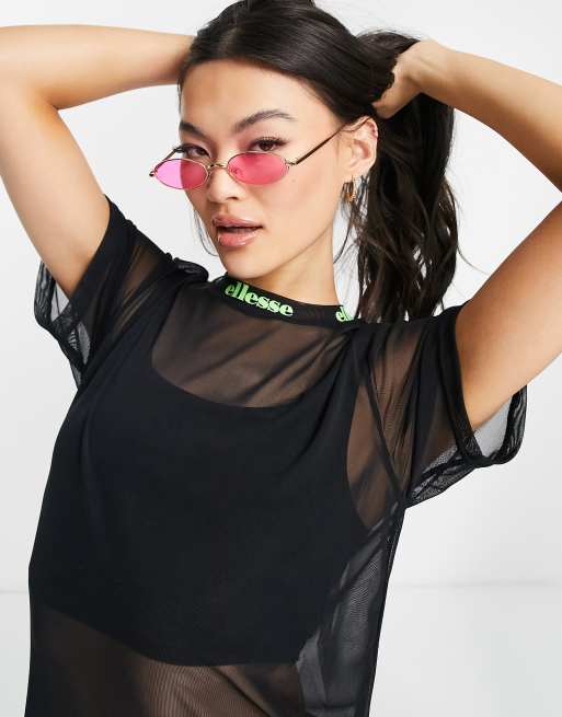 ellesse - Sort og grøn t-shirt med branding i mesh