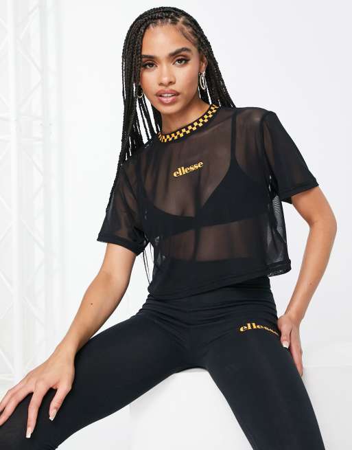 ellesse - Sort og orange croptop i mesh med branding