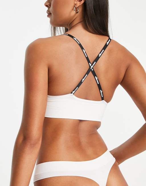 Ellesse - Sæt med sømløs bralette med krydsende ryg og G-streng i hvid, 2 af 4
