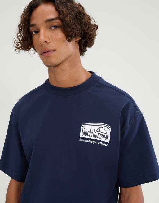 ellesse Suaven short sleeve graphic t-shirt in navy, 3 of 4