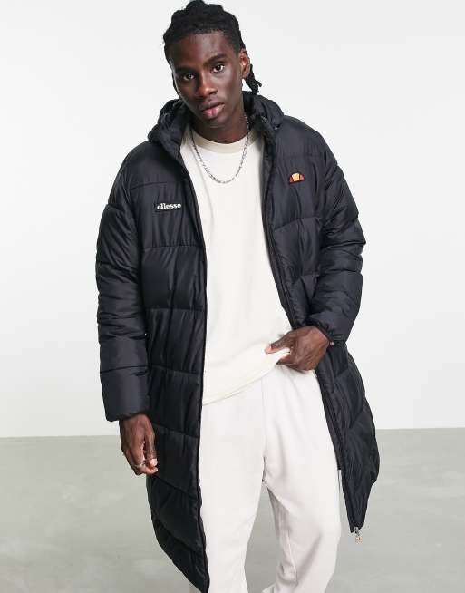 ellesse – Svart, lång pufferjacka med logga