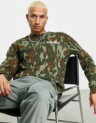 ellesse – Sweatshirt mit Logo im Military-Muster-Grün