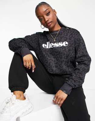 ellesse – Sweatshirt mit Logo und Leopardenprint in Schwarz