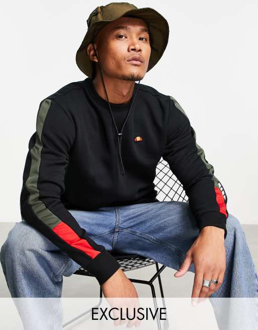 ellesse sweatshirt with khaki and red stripe in black exclusive to ASOS  