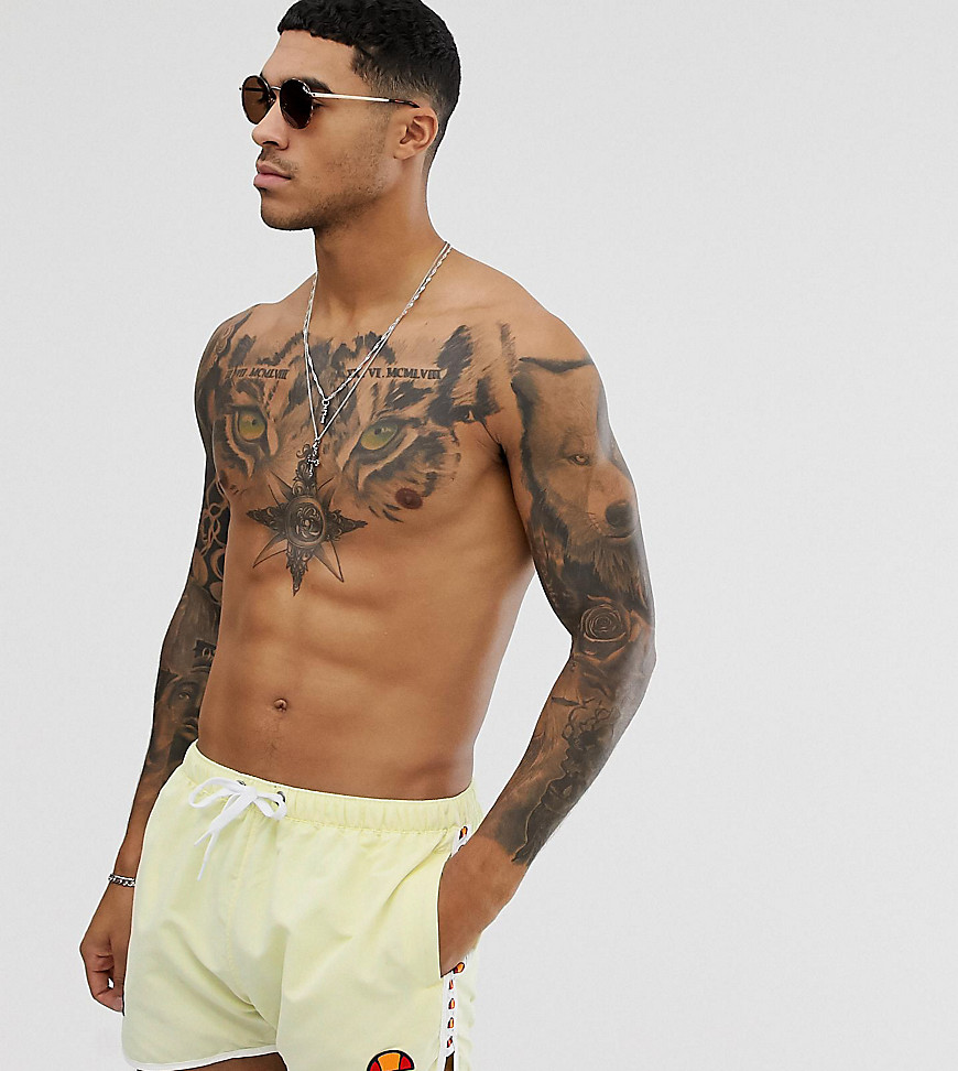 Ellesse swim shorts with taping in yellow exclusive at ASOS