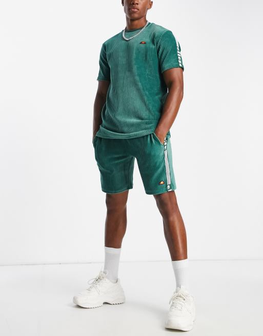 ellesse – Sztruksowe zielone szorty z lampasami, 4 z 4