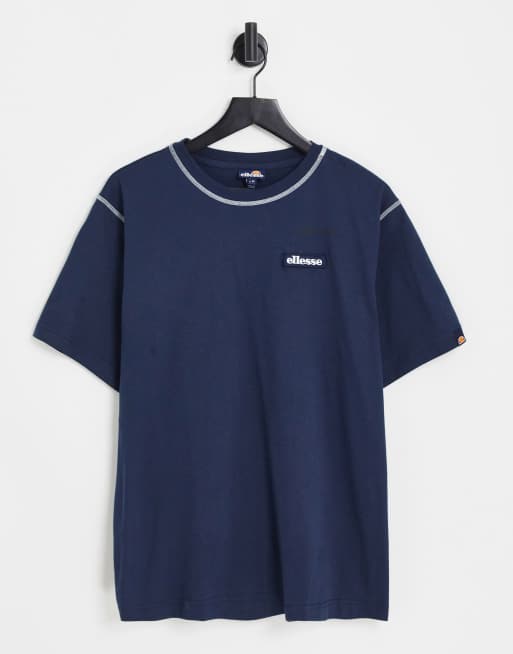 ellesse - T-shirt blu navy con cuciture a contrasto