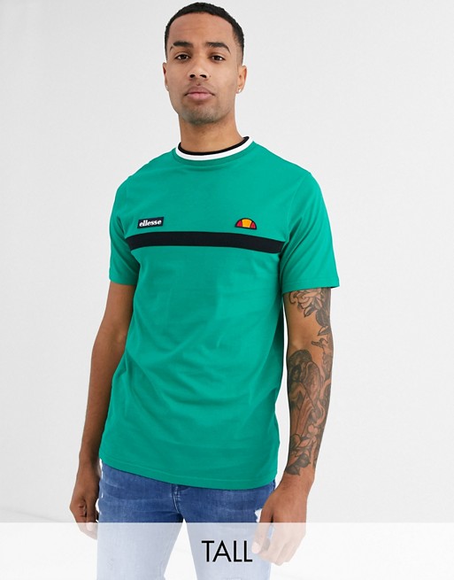 ellesse Tall Lamora stripe t-shirt with rib neck in green exclusive at ASOS