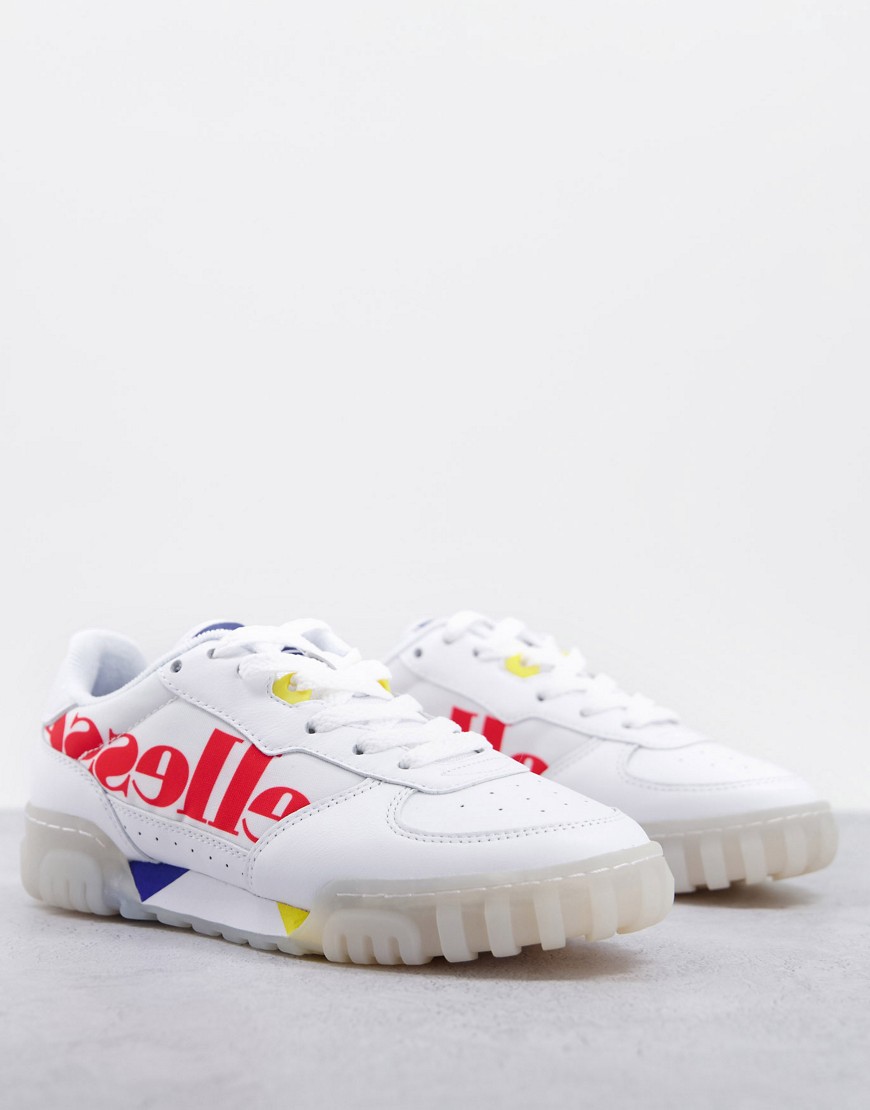 Ellesse Tanker Low Court Leather Sneakers In White/red Mix-multi
