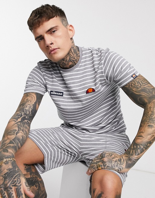 ellesse Theron striped t-shirt in grey